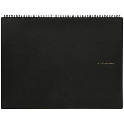 Maruman Mnemosyne Grid Notebook- Horizontal A3 Layout, 12.68" x 16.54", 70 Sheets / 140 Pages, 5mm Graph Paper Journal, Perforated Pages & Wire-Bound to Lay Flat, Black, Made in Japan - size: Grid, A3 (11.69" x 16.54")