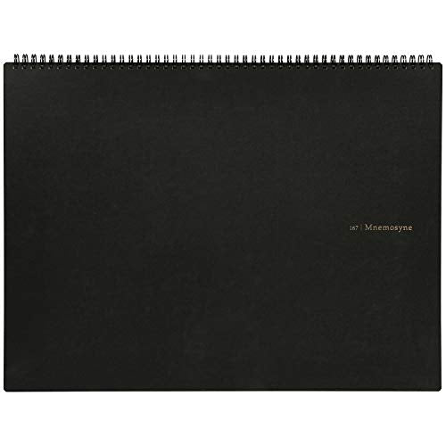 Maruman Mnemosyne Grid Notebook- Horizontal A3 Layout, 12.68" x 16.54", 70 Sheets / 140 Pages, 5mm Graph Paper Journal, Perforated Pages & Wire-Bound to Lay Flat, Black, Made in Japan - size: Grid, A3 (11.69" x 16.54")