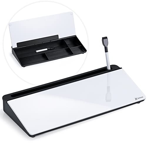Varhomax Glass Desk Whiteboard with Storage, Desktop Organizer to-do List Memo Notepad Dry Erase White Board for Home Office and School Supplies (Black&White) - color: Black&white