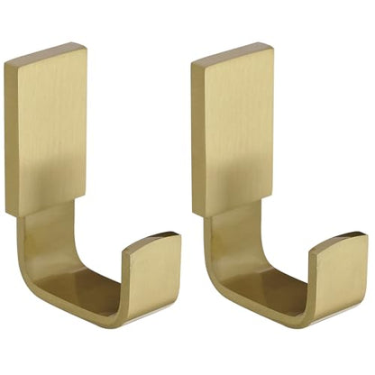 BESy Brass Clothes Hook Single Towel Hook for Bathroom Kitchen Garage Square Style Robe Hooks Coat and Hat Hook, Wall Mounted with Screws, Two Packs, Brushed Gold - color: Brushed Gold, size: 2 Pack