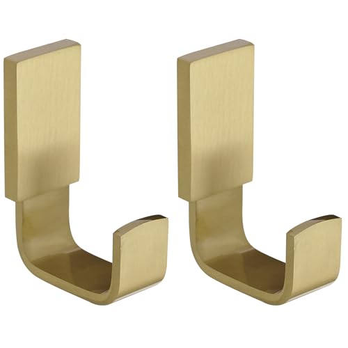 BESy Brass Clothes Hook Single Towel Hook for Bathroom Kitchen Garage Square Style Robe Hooks Coat and Hat Hook, Wall Mounted with Screws, Two Packs, Brushed Gold - color: Brushed Gold, size: 2 Pack