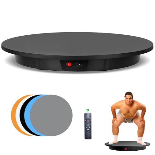 JAYEGT Electric Rotating Display Stand, 350-500 lbs Heavy Load , 360-Degree Motorized Rotating Turntable for Display, Live Streaming, Remote Control + 5 Colors Background (Black/24 Inch/Dual Motors) - color: Black, size: 24Inch