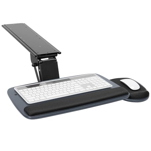 Mount-It! Under Desk Keyboard Tray, Adjustable Slide-Out Keyboard & Mouse Platform, 20.5" W × 11" D, Ergonomic Wrist Rest, Tilt & Swivel, Heavy-Duty Bolt-On Keyboard Drawer for Home Office, Blue - color: Blue