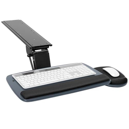Mount-It! Under Desk Keyboard Tray, Adjustable Slide-Out Keyboard & Mouse Platform, 20.5" W × 11" D, Ergonomic Wrist Rest, Tilt & Swivel, Heavy-Duty Bolt-On Keyboard Drawer for Home Office, Blue - color: Blue