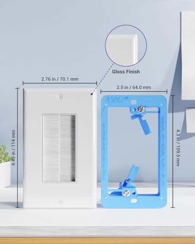 VCE Brush Wall Plate with Low Voltage Box, Decorator Wall Cover with Low Voltage Mounting Bracket for Wall-Mount TV, 2-Pack - color: Blue