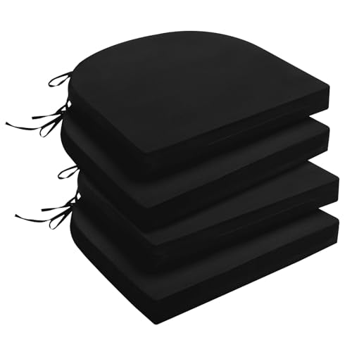 downluxe Outdoor Chair Cushions Set of 4 for Patio Furniture, Water-Resistant Patio Chair Cushions with Ties, High Density Foam Outdoor Seat Cushion, 17" X 16" X 2", Black - color: Black, size: 17x16x2 Inch (Pack of 4)