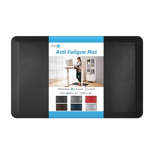Art3d 3/4" Thick Kitchen Mats for Floor, Waterproof 20" X 32" Cushioned Comfort Mat, Anti Fatigue Mats for Kitchen, Ergonomic Standing Office Desk, Home and Garage, Black - color: Black, size: 32"L x 20"W x 0.8"Th