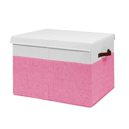 Mabahoo Large Toy Box, Collapsible Sturdy Storage Organize Chest Boxes With Lids, 25"x13"x16" Kids Toy Chest Bin Baskets for Living Room, Bedroom, Nursery, White & Pink - color: White and Pink