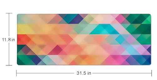 Colorful Triangles Print Desk Mat Large Gaming Mouse Pad XL Extended Mousepad Desk Pad Big Keyboard Pad Desktop Mouse Mat 31.5"x11.8" Deskmat for Gamers with Stitched Edges Non-Slip Rubber Base - color: Colorful Triangles Print