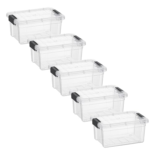 Superio Storage Bins with Lids- 5 Pack, 1.85 Qt Clear Boxes for Organizing, Stackable Plastic Containers- BPA Free, Non-Toxic, Odor Free, Organizer for Home, Office, Dorm - size: 1.85 Qt, style: 5 Pack