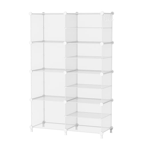 AWTATOS Closet Organizer 8 Cube Storage Shelves Clothes Organizers Closet Storage Stackable Cubby Shelving for Closet Bedroom Living Room Office, Transparent Twill - color: Transparent Twill