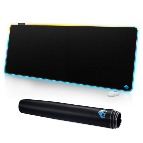 Cacoy 59" x 24" Large RGB Gaming Mouse Pad, LED Desk Pad with 9 Lighting Mode, Extended Desk Matt for Desktop with Non-Slip Base, Glowing LED Light Up Game Computer Accessories and Office Decor, Black - color: Rgb, size: 59" x 24"