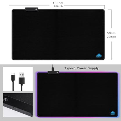 Cacoy 40" x 20" RGB Mouse Pad XXL, Extended Desk Mat with Smooth Surface and 9 Lighting Effects, LED Lighting Desk Pad with Stitched Edges and Non-Slip Rubber Base, Gaming Computer Mouse Mat, Black - color: Rgb, size: 40" x 20"