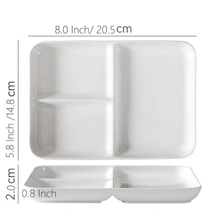 White Porcelain Dinner Plates for Adults Portion Control Balanced Meal Building Divided Plate 3 Compartment Plates With Dividers - Microwave And Dishwasher Safe - size: 8.0x5.8 Inch
