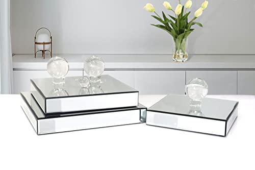 GIMORRTO Mirror Display Riser Stands 3 Set, Glam Accent Table Display Platform for Decorative Pieces, Mirrored Showpeice 3Pack, Centerpiece Displayer (Square 3PC)