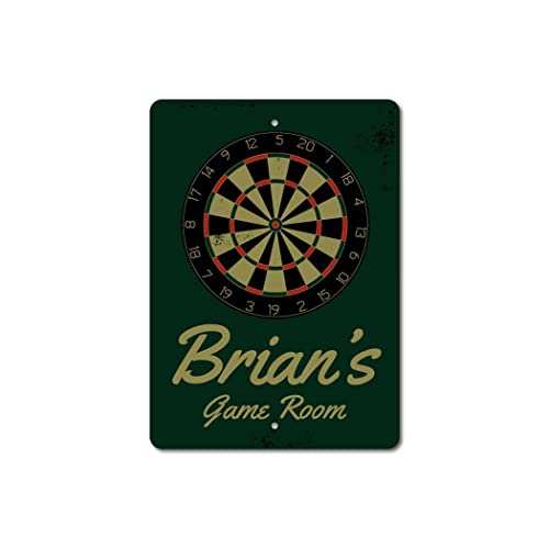 Brian's Game Room Personalized Name Aluminum Metal Sign for Man Cave Wall Decor Entertainment Space Hanging Plaque with Pre-Drilled Holes 8x12 Inch - size: 0) 8" x 12" Inches