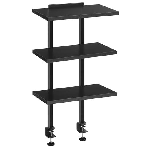 MAHANCRIS Clamp On Desk Organizer, 3-Tier Desktop Bookshelf, Adjustable Desk Storage Shelf, Metal Frame, for Office, Study and Game Room, Black DSBK3601 - color: Black, size: 3-Tier