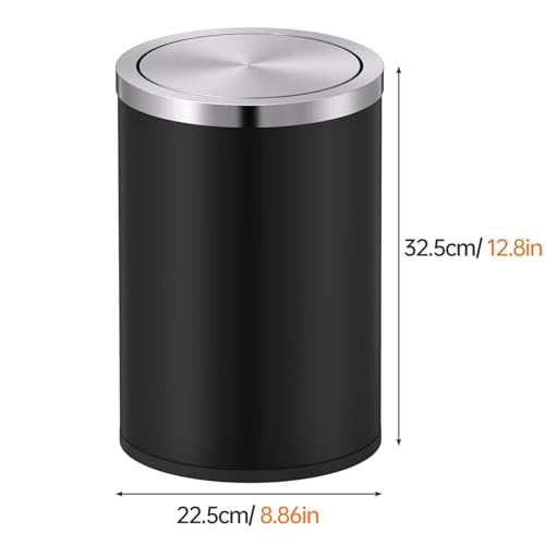 Mbillion Small Trash Can with Swing Lid 4 Gallons/15 Liter, Mini Trash Can with lid, Stainless Steel Cylindrical Garbage Can for Home and Office, for Ground and Desktop(Black) - color: Black, size: 15L
