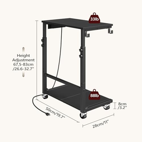 MAHANCRIS Computer Tower Stand with Power Outlet, Mobile PC Stand for Floor, Height Adjustable PC Holder Cart Under Desk, 26.6"-32.7" H, for Home Office, Gaming Room, Black PCHS215E01 - size: 19.7"L x 11.0"W x 26.6"H
