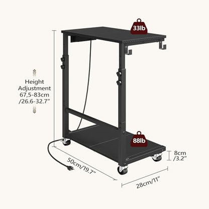 MAHANCRIS Computer Tower Stand with Power Outlet, Mobile PC Stand for Floor, Height Adjustable PC Holder Cart Under Desk, 26.6"-32.7" H, for Home Office, Gaming Room, Black PCHS215E01 - size: 19.7"L x 11.0"W x 26.6"H