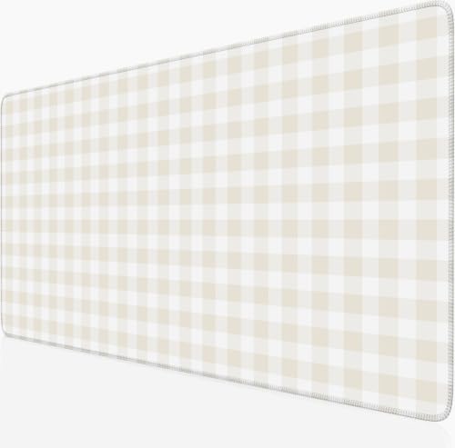 Beige Checkered Gingham Desk Mat Pad XXL Large Mouse Pad Anti-Slip Big Mousepad with Stitched Edges Computer Mouse Pads for Desktop Decor Cute Office Desk Accessories - color: A6- Beige