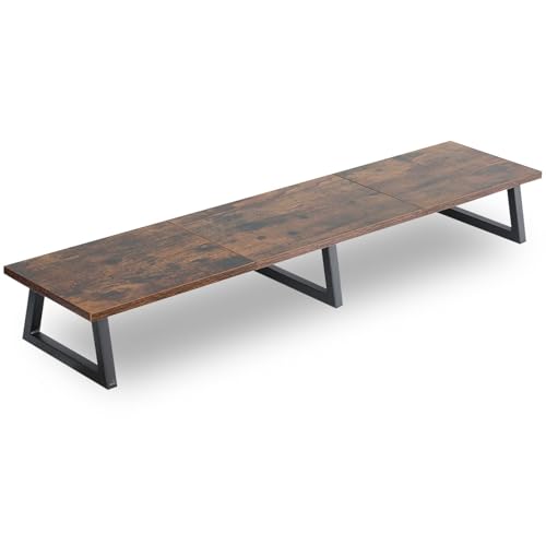 TEAMIX 42 inch Large [Dual] [Monitor] [Riser],Rustic Brown Extra Long TV [Stand Wood & Steel Desktop [Riser] with Storage for [Dual] Screen Office Desk Organization - color: Brown