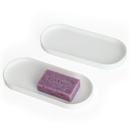 Lazy K Silicone Tray - Small Vanity Tray Organizer - Spoon Rest Holder - Multi-Purpose Modern Kitchen Sink, Bathroom, Counter Organizer (White) - color: Snow White-2pcs