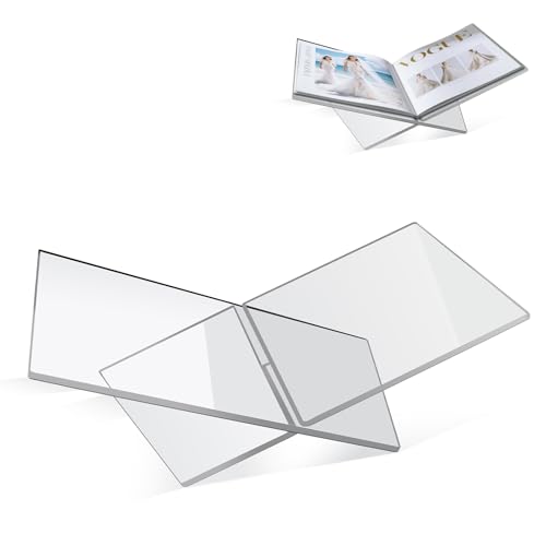 Clear Acrylic Book Stand – Large 12.6 x 6.7 x 5 in Book Holder for Cookbooks, Bibles, Art & Coffee Table Display | 2-Piece Cross Frame Design, Sturdy 0.2in Transparent Acrylic