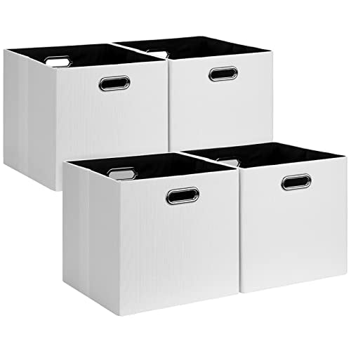 Posprica 11x11 Storage Cubes, Collapsible Storage Bins with Dual Handles, Fabric Foldable Storage Boxes Basket for Closet Shelf Cabinet Bookcase Organization, Set of 4, White - color: White, size: 11×11×11/4pcs