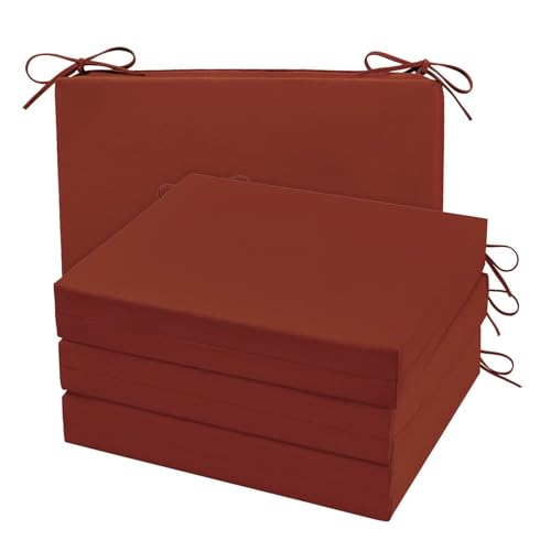 Cozyide Outdoor Chair Cushions, Waterproof Patio Seat Cushions with Adjustable Straps, Square Corner Patio Chair Cushions for Garden, Brick Red, 18.5x16x3 Inch (Pack of 4) - color: Brick Red, size: 18.5x16x3 Inch (Pack of 4)
