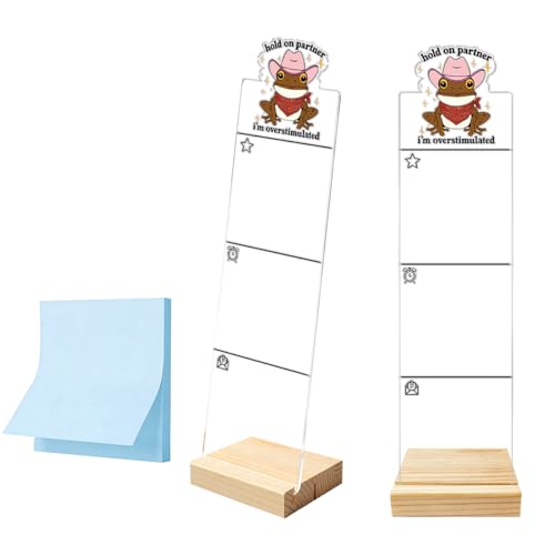 Monitor Memo Board Sticky Note Organizer Computer Monitor Memo Board Hold On Partner Im Overstimulated Sign Acrylic Desk Accessories Removable Wooden Base Set Sticky Notes 100 Sheets 11.8×3.1 inches - color: Cowgirl Frog