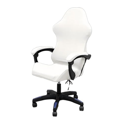 Gaming Chair Cover Set with Armrest Covers, Stretch Ruffled Slipcover for Racing Office Computer Reclining Chairs (White) - color: White