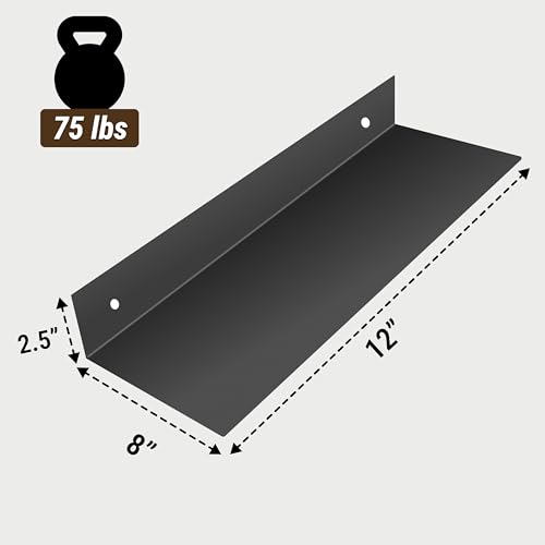 SIMOND STORE Black Floating Shelves for Wall, 12" X 8" Small Floating Shelf | Metal Heavy Duty Shelves Brackets for Gaming, Console, PlayStation Shelf, Tv Shelf for Wall Mounted Tv - size: 12-inch X 8-inch Powder Coated Black