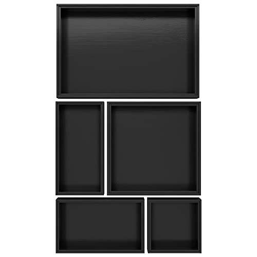 Black Bamboo Bathroom Drawer Organizer, Wooden Kitchen Utensil Holder Set of 5, Stackable Junk Drawer Organizer Tray, Multi-Use Storage Bins Boxs Dividers for Home, Office, Clothing, Makeup, Jewelry - color: Black