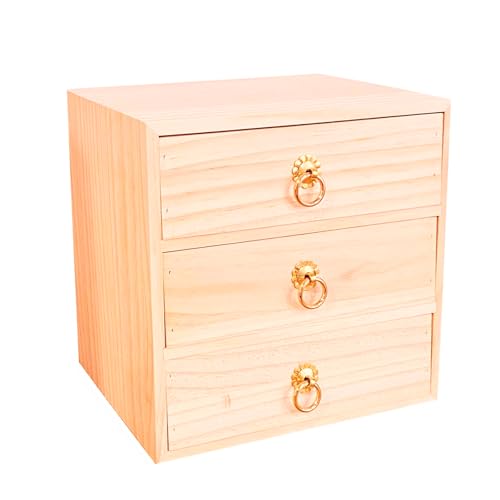 3 Layer Natural Wooden Storage Box with Drawers Desk Organizer Desk Accessories 3 Drawer Storage Organizer Wood Tabletop Organizer with Metal Handle for Home Office Counter Craft Decor - style: 3 Layer