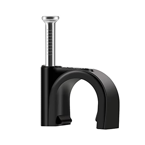 Cable Clips Black with Steel Nails 10mm Wire Clips to Wall, Black Round Cable Nail Clips (0.39in/10mm)