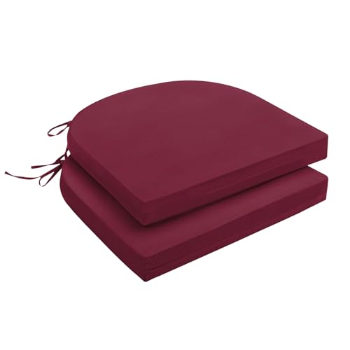 downluxe Outdoor Chair Cushions Set of 2 for Patio Furniture, Water-Resistant Patio Chair Cushions with Ties, High Density Foam Outdoor Seat Cushion, 17" X 16" X 2", Burgundy - color: Burgundy, size: 17x16x2 Inch (Pack of 2)