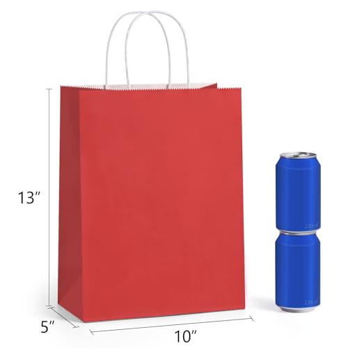 BagDream Red Gift Bags 10x5x13 Inch 100Pcs Large Kraft Paper Bags Bulk for Christmas, Wedding, Party Favors, Business, Retail, Grocery Paper Sacks with Handles - color: Red