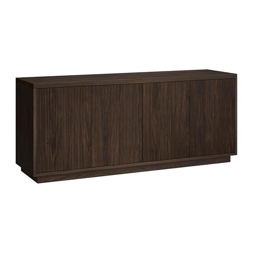 Henn&Hart Fluted TV Stand for TVs up to 65" with 2 Concealed Ribbed Storage Cabinets and Adjustable Shelves for Living Room, Family Room, or Office, Rich Brown - color: Rich Brown, size: 57" TV Stand