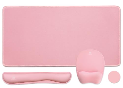Keyboard Wrist Rest Large Mouse Pad Wrist Support for Computer, 4 in 1 Memory Foam Keyboard Pad Desk Mat Ergonomic Hand Rest Wrist Cushion for Home Office Gaming-Pink - color: Pink