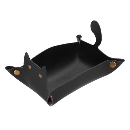 uxcell Leather Valet Tray, Folding Jewelry Tray Organizer Travel Dish Plate Desk Organizer for Women and Men Storage Jewelry Keys Wallet Coin, Black - color: Black