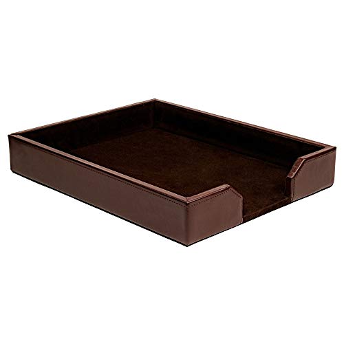 DACASSO Bonded Leather Desktop Letter Tray - Luxury Letter Holder & Paper Organizer for Desk - Office Organization & Executive Desk Decor - (Dark Brown)
