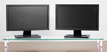 Kantek Extra-Wide Glass Monitor Riser with 8mm Tempered Glass Platform and 60-Pound Capacity, Clear Glass (MS380), 3.3" x 39.4" x 10.2" - size: Extra Wide
