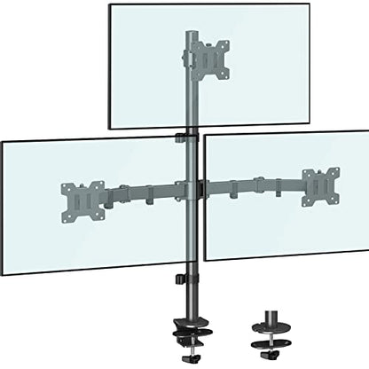 MOUNTUP Triple Monitor Stand, Height Adjustable Monitor Desk Mount Fit for 17 to 32 Inch Computer Screens, Stacked Monitors Arm for 3 Monitors, with C-Clamp and Grommet Base, up to 17.6lbs per Arm - size: Triple