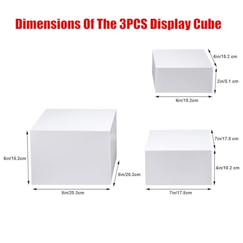 Clisela 3pcs Acrylic Cube Display Stands Box Risers White 6" 7" 8" | Food Risers for Buffet Table w/Hollow Bottoms, Decorative Display Stand Shelf for Dessert Collectibles Jewelry Figures Show - size: (6,7,8)"- White