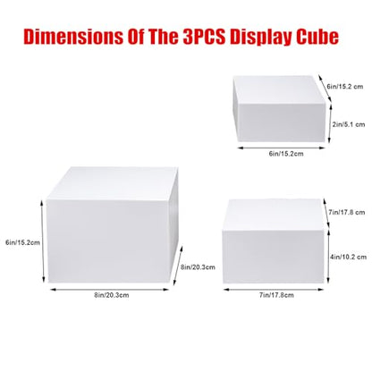Clisela 3pcs Acrylic Cube Display Stands Box Risers White 6" 7" 8" | Food Risers for Buffet Table w/Hollow Bottoms, Decorative Display Stand Shelf for Dessert Collectibles Jewelry Figures Show - size: (6,7,8)"- White