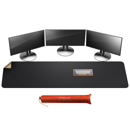 Mydours 70.9"x19.7" Black Desk Pad - Premium Dual-Sided PU Leather & Cork Design for Home and Office, Ultra-Wide Mouse Mat with Smooth Gaming Surface, Protects Desks from Heat, Ink & Liquid Spills - color: Black, size: 70.9" x 19.7"