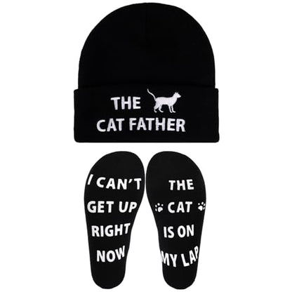 Funny Socks Cool Valentines Day Gifts for Him Men Boys Husband Boyfriend Dad Brother Cotton Comfort Birtday Gifts - color: Black Cat Owner's Hat and Socks