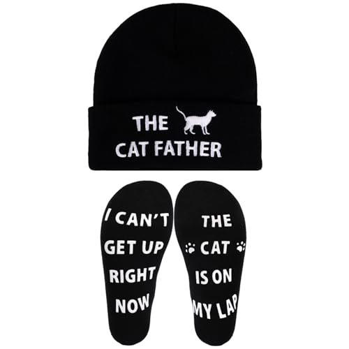 Funny Socks Cool Valentines Day Gifts for Him Men Boys Husband Boyfriend Dad Brother Cotton Comfort Birtday Gifts - color: Black Cat Owner's Hat and Socks