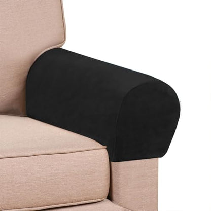 Soft Sofa Armrest Covers, Skin-Friendly Stretch Polyester Armrest Covers, Comfortable Scratch Resistant Sofa Armrest Cover for Square Armrest/Curved Armrest/Reclining Armrest, One Pair (Black) - color: Black